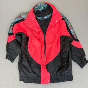 Climate Zone Ski Jacket Small Neon Pink Black Yellow Fleece 90s Style Hooded